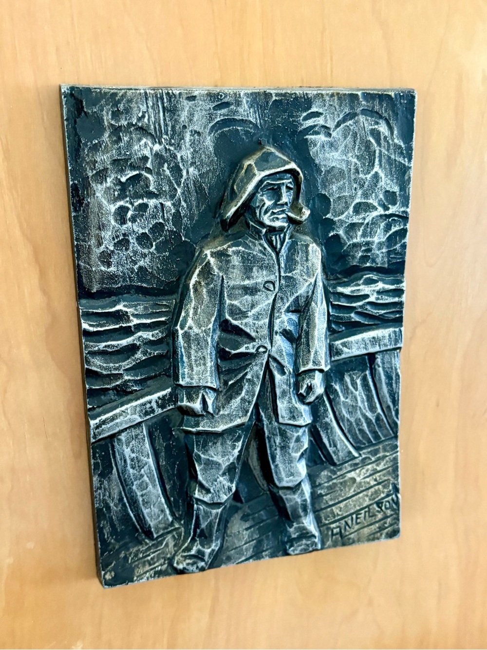 Ariel Bruce Neilson Ocean Fisherman Metal Relief Wall Art